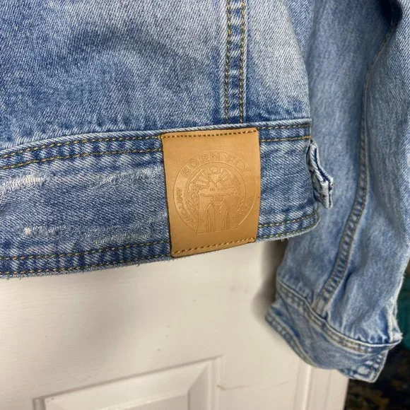 Born Fly Blue Jean Distressed Patch Jacket - Picture 4 of 7